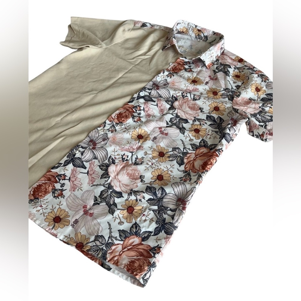 NWOT Floral & Beige Shein Women’s Button Up Short Sleeve Shirt Women’s Size M